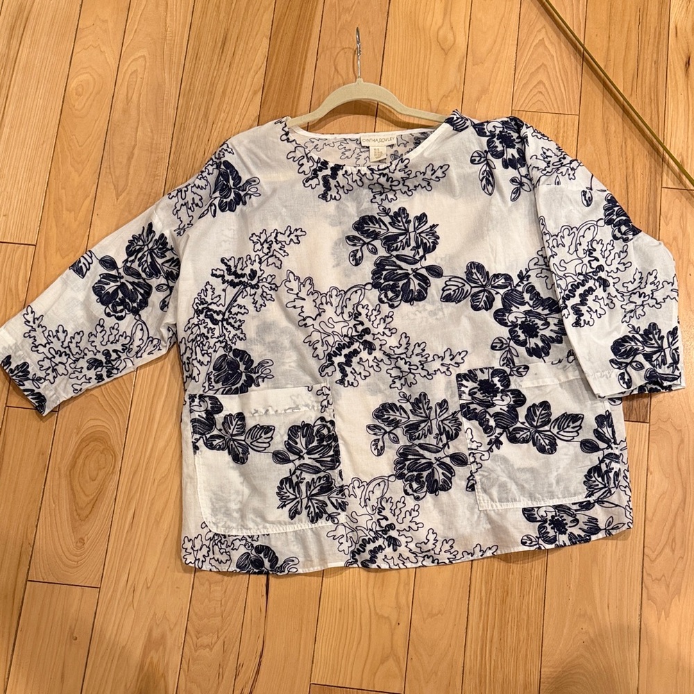 Cynthia Rowley Women’s Embroidered Navy Floral Blouse